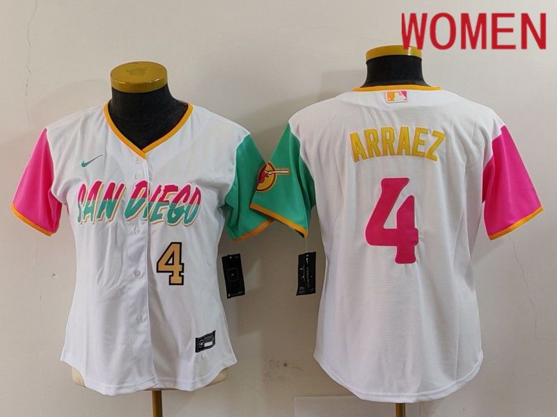 Women San Diego Padres #4 Arraez White City Edition Nike 2024 MLB Jersey style 3->san diego padres->MLB Jersey